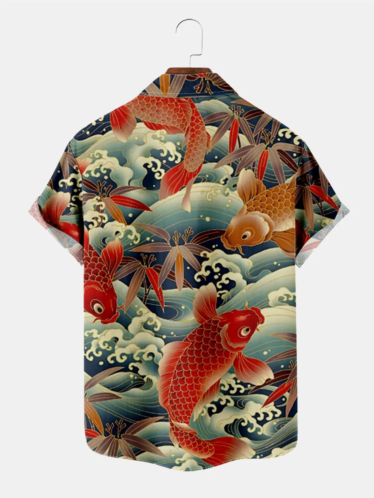 Men's Vintage Koi Fish Print Short Sleeve Shirt ElevenOasis