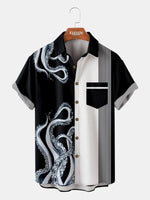 Men's Cthulhu Octopus Stripe Pattern Short Sleeve Shirt Eleven Oasis