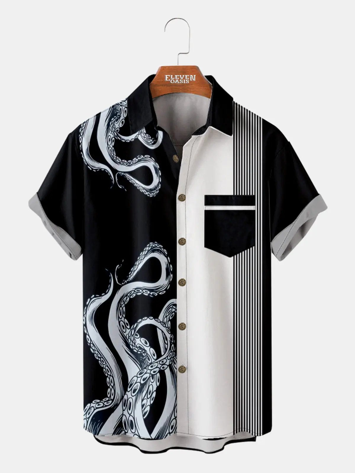 Men's Cthulhu Octopus Stripe Pattern Short Sleeve Shirt Eleven Oasis