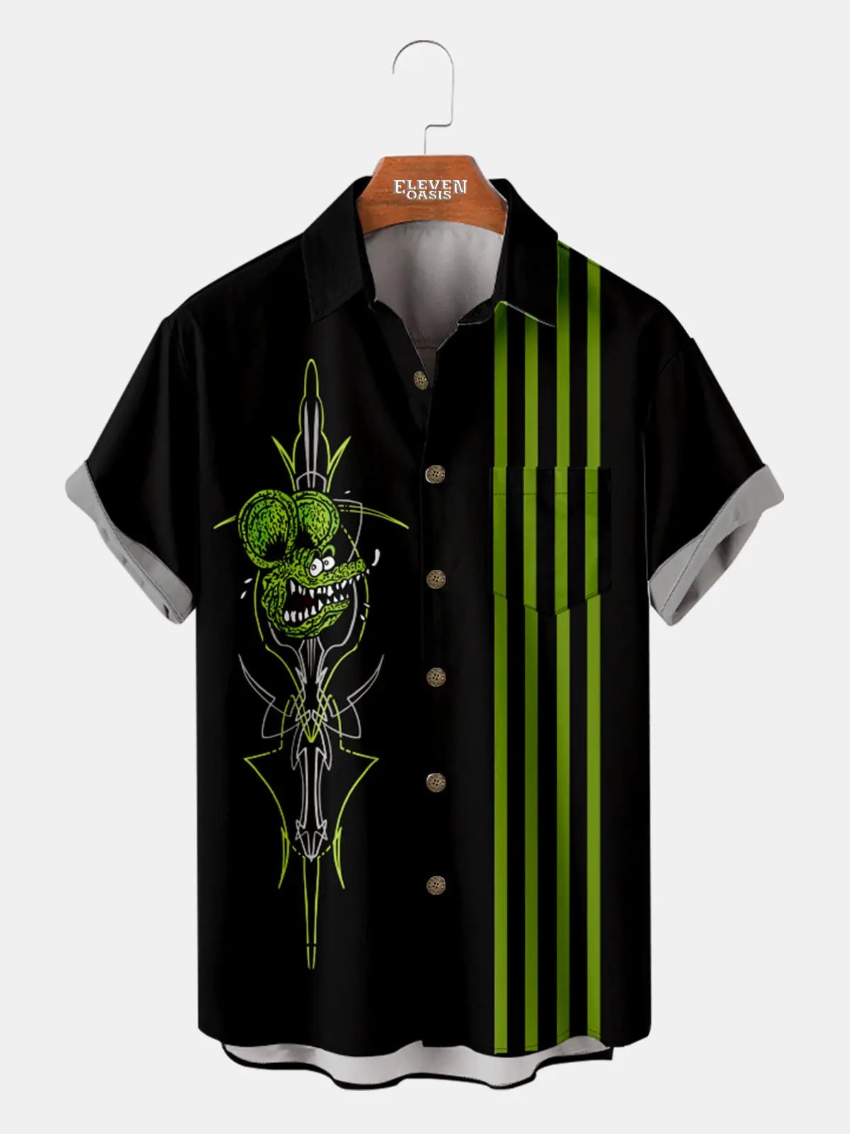 Men's Rat Fink Pinstripe Racing Panel Short Sleeve Shirt ElevenOasis