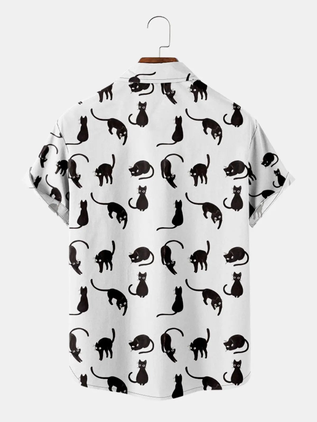 Men's Black Cat Pattern Short Sleeve Shirt ElevenOasis