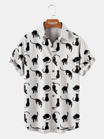 Men's Black Cat Pattern Short Sleeve Shirt ElevenOasis