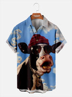 Men's Funny Hip-Hop Cow Pattern Short Sleeve Shirt ElevenOasis