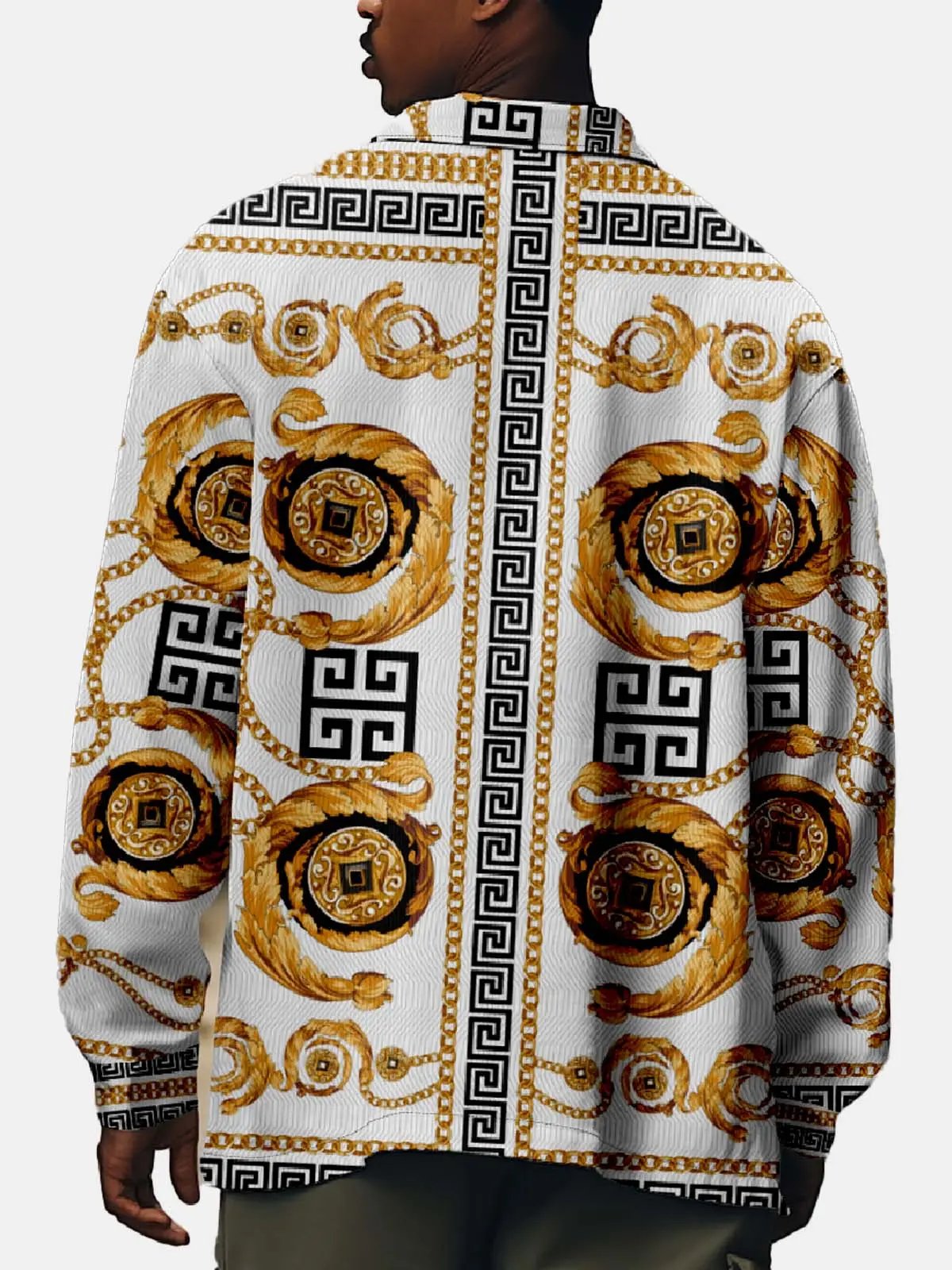 Men's Baroque Chain Pattern Long Sleeve Shirt ElevenOasis