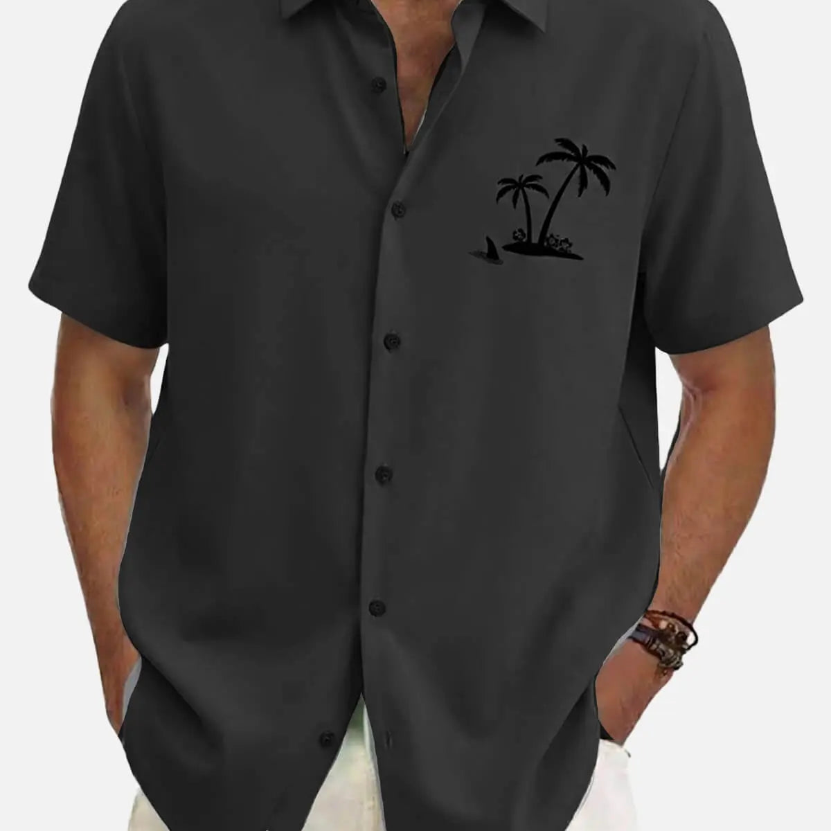 Men's Hawaiian Coconut Tree Oasis Short Sleeve Shirt ElevenOasis