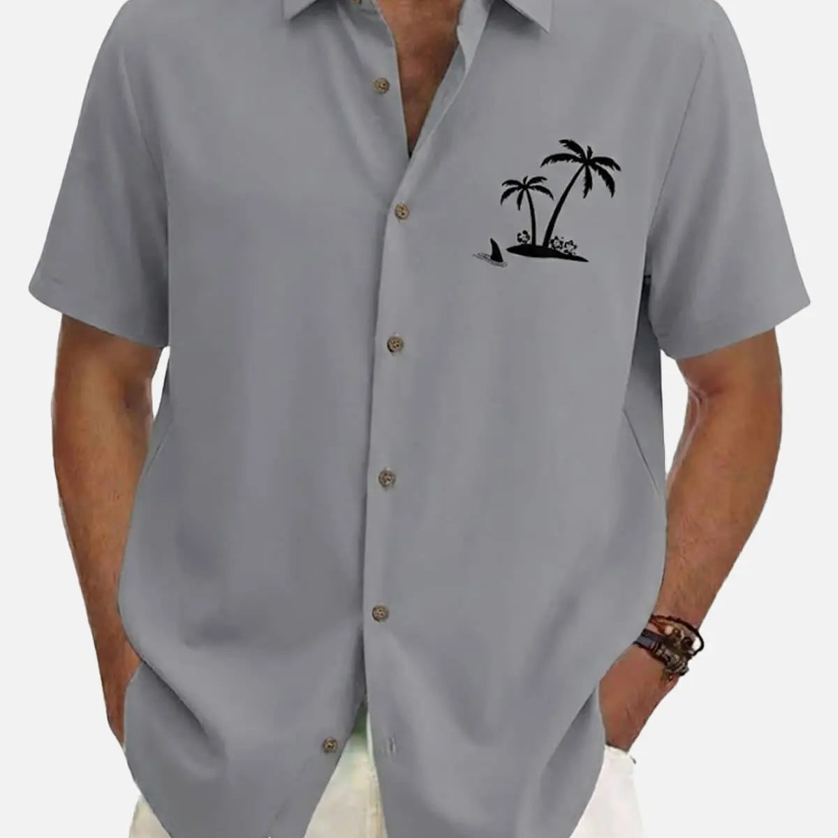 Men's Hawaiian Coconut Tree Oasis Short Sleeve Shirt ElevenOasis