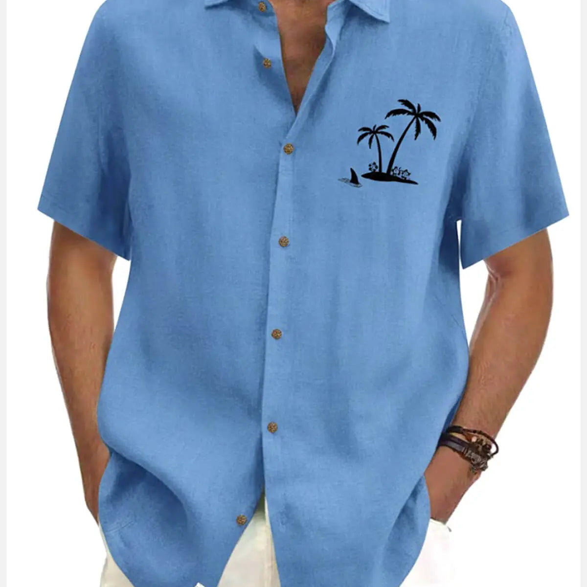 Men's Hawaiian Coconut Tree Oasis Short Sleeve Shirt ElevenOasis