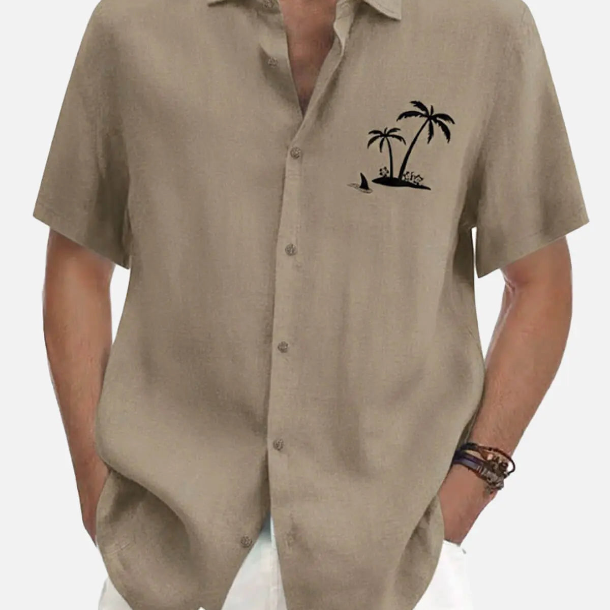 Men's Hawaiian Coconut Tree Oasis Short Sleeve Shirt ElevenOasis