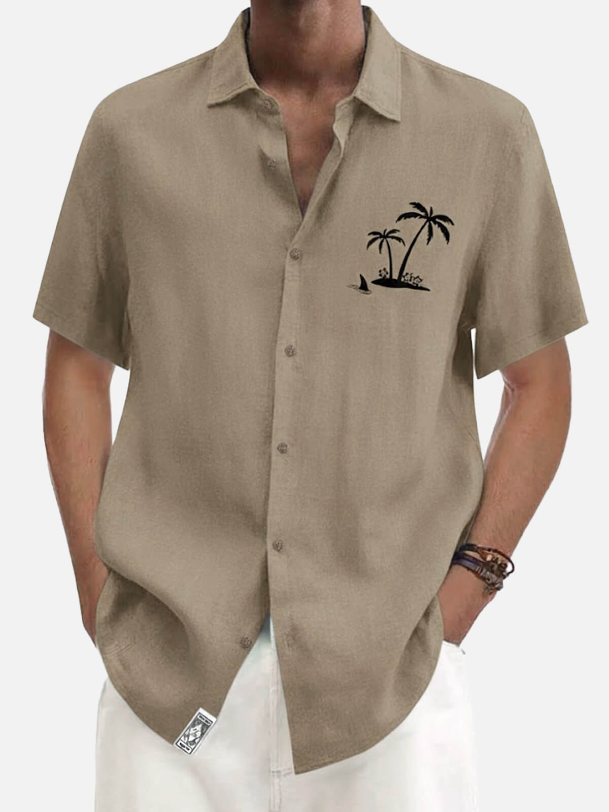 Men's Hawaiian Coconut Tree Oasis Short Sleeve Shirt ElevenOasis