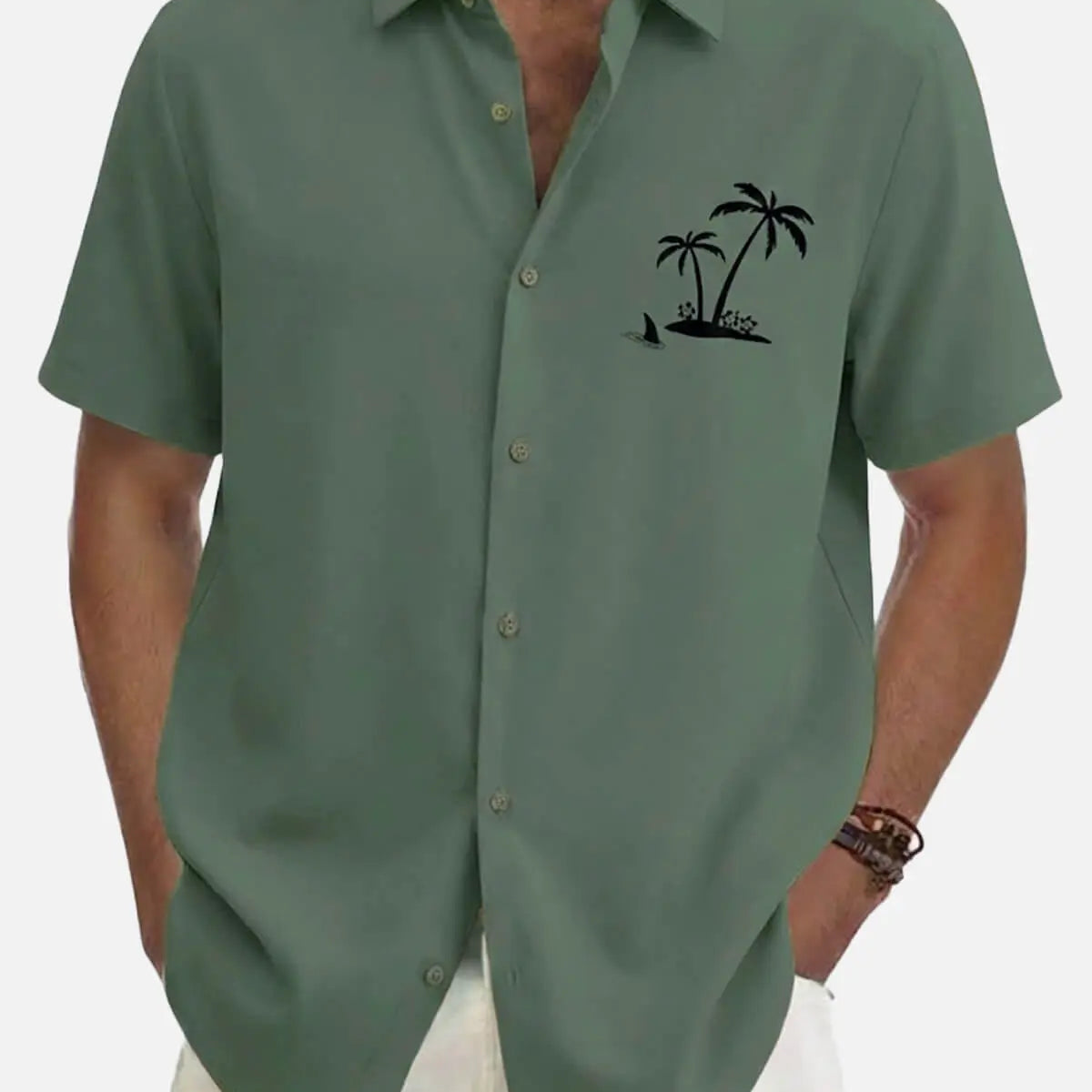 Men's Hawaiian Coconut Tree Oasis Short Sleeve Shirt ElevenOasis