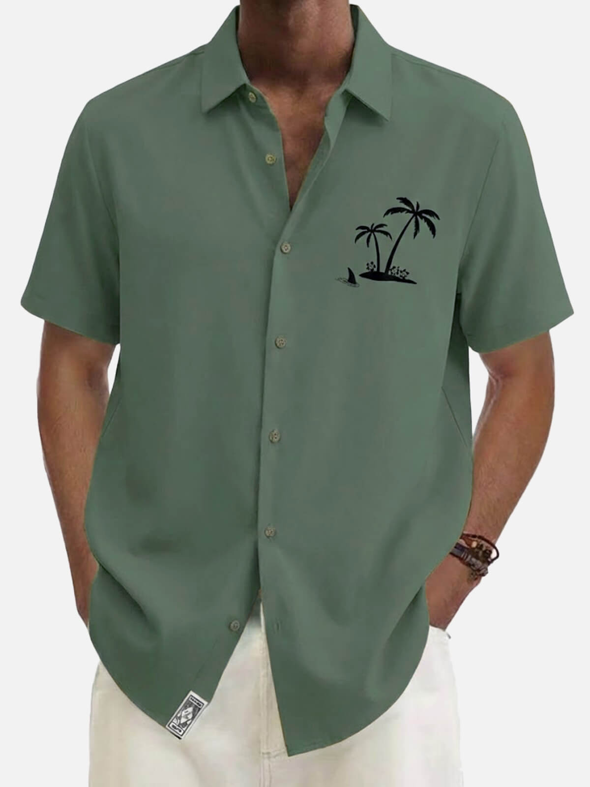 Men's Hawaiian Coconut Tree Oasis Short Sleeve Shirt ElevenOasis
