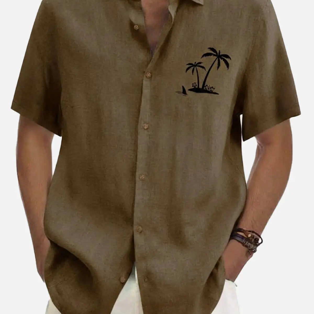 Men's Hawaiian Coconut Tree Oasis Short Sleeve Shirt ElevenOasis