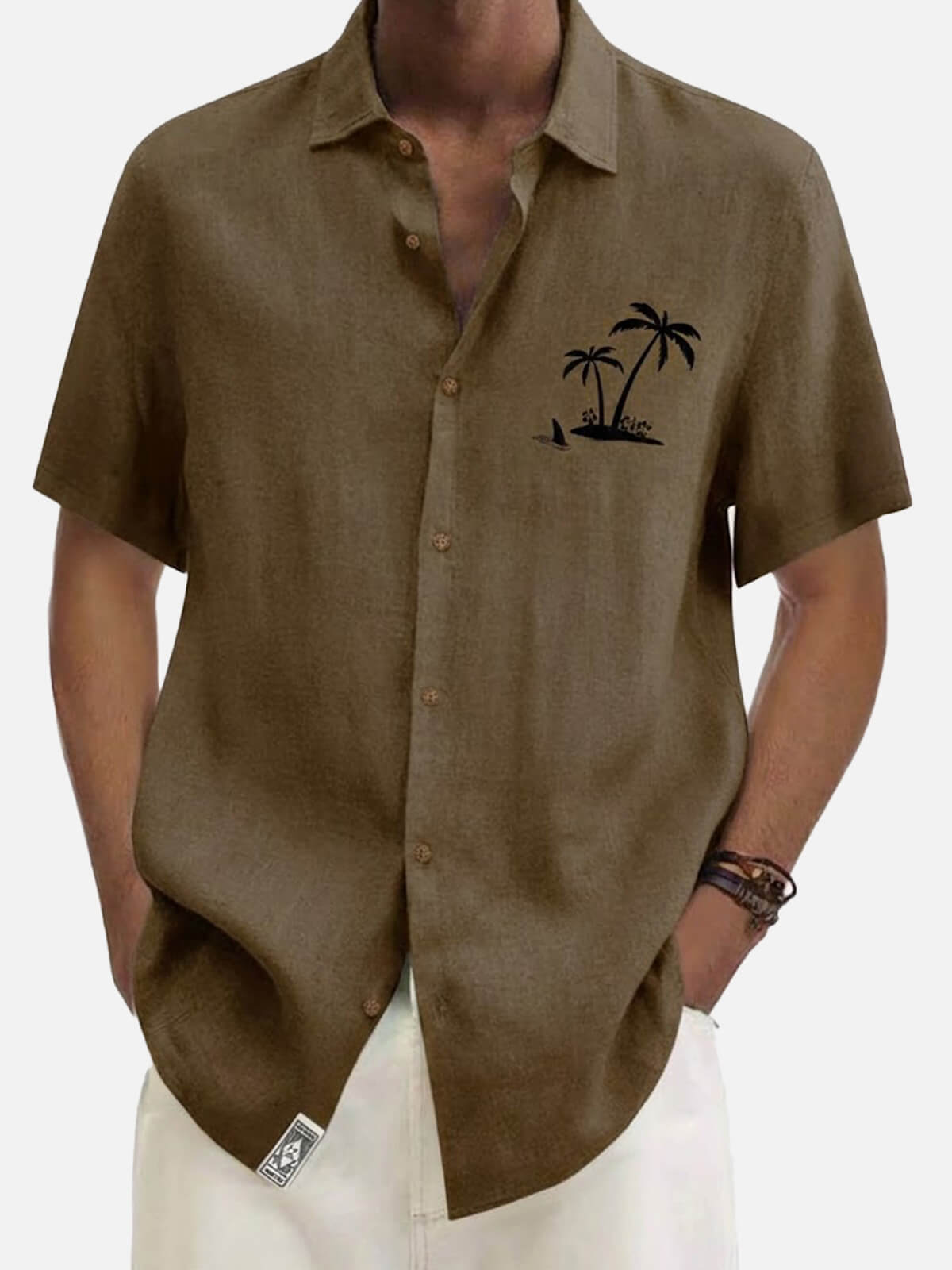 Men's Hawaiian Coconut Tree Oasis Short Sleeve Shirt ElevenOasis