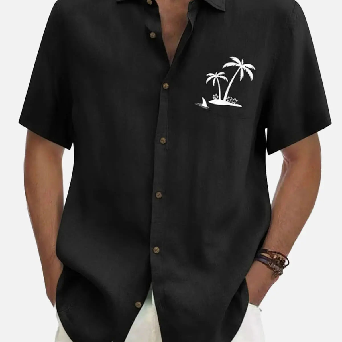 Men's Hawaiian Coconut Tree Oasis Short Sleeve Shirt ElevenOasis