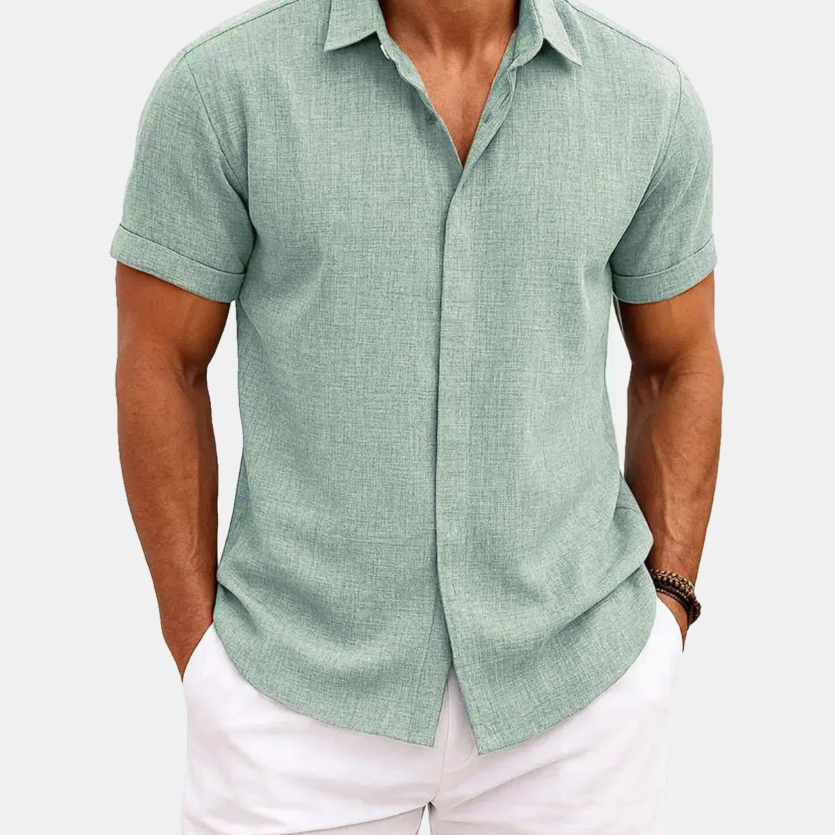 Men's Linen Cotton Blend Short Sleeve Shirt ElevenOasis