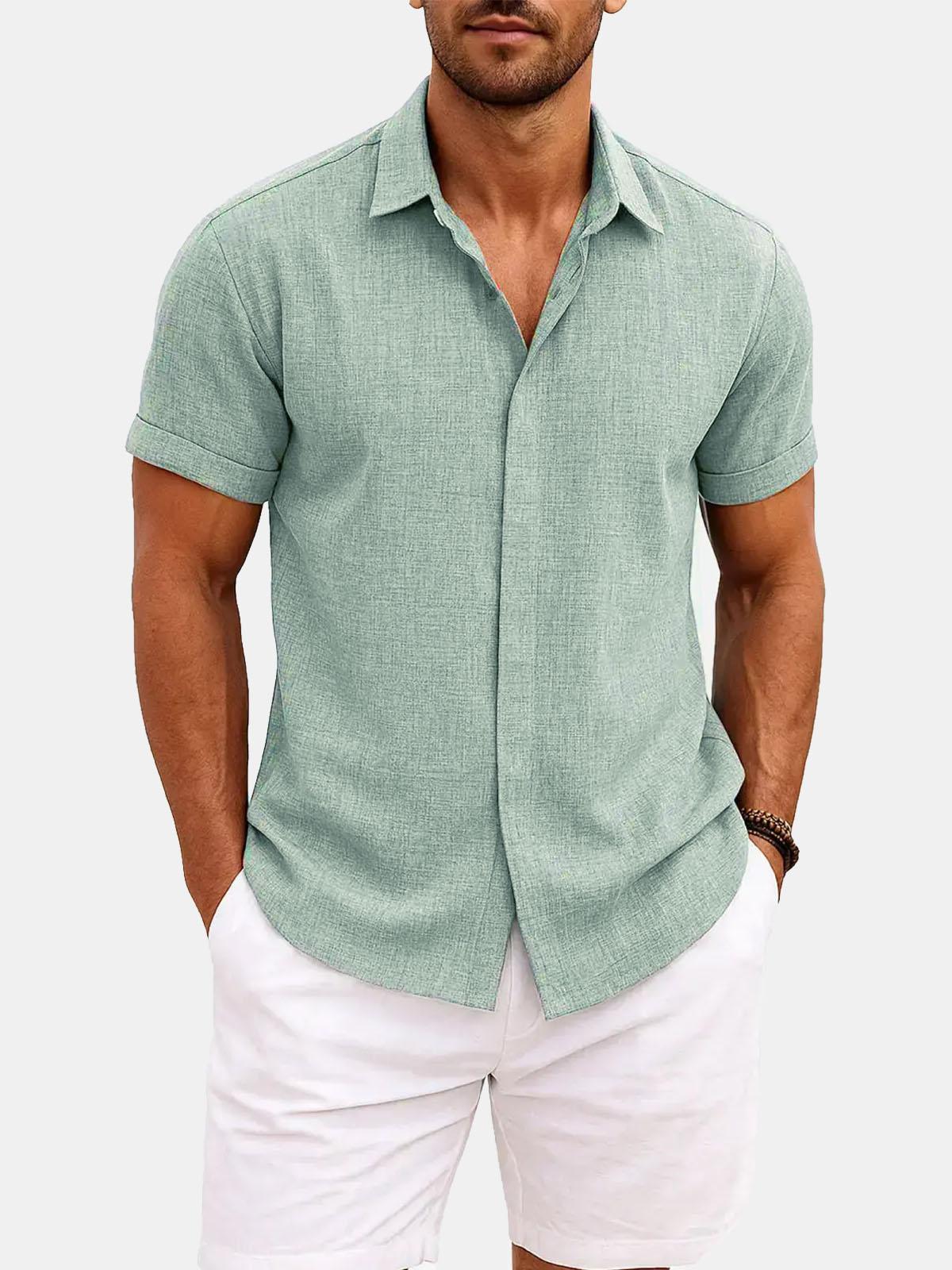 Men's Linen Cotton Blend Short Sleeve Shirt ElevenOasis