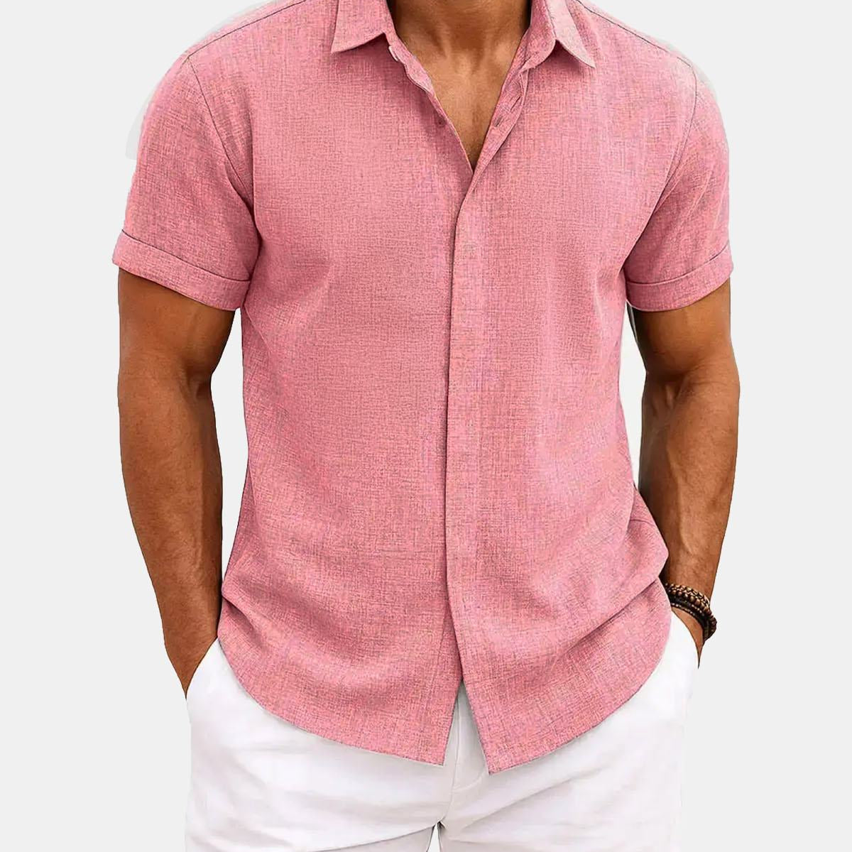 Men's Linen Cotton Blend Short Sleeve Shirt ElevenOasis
