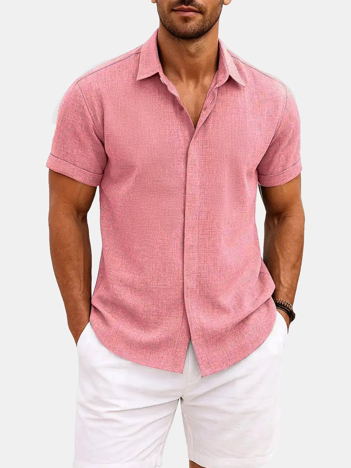 Men's Linen Cotton Blend Short Sleeve Shirt ElevenOasis