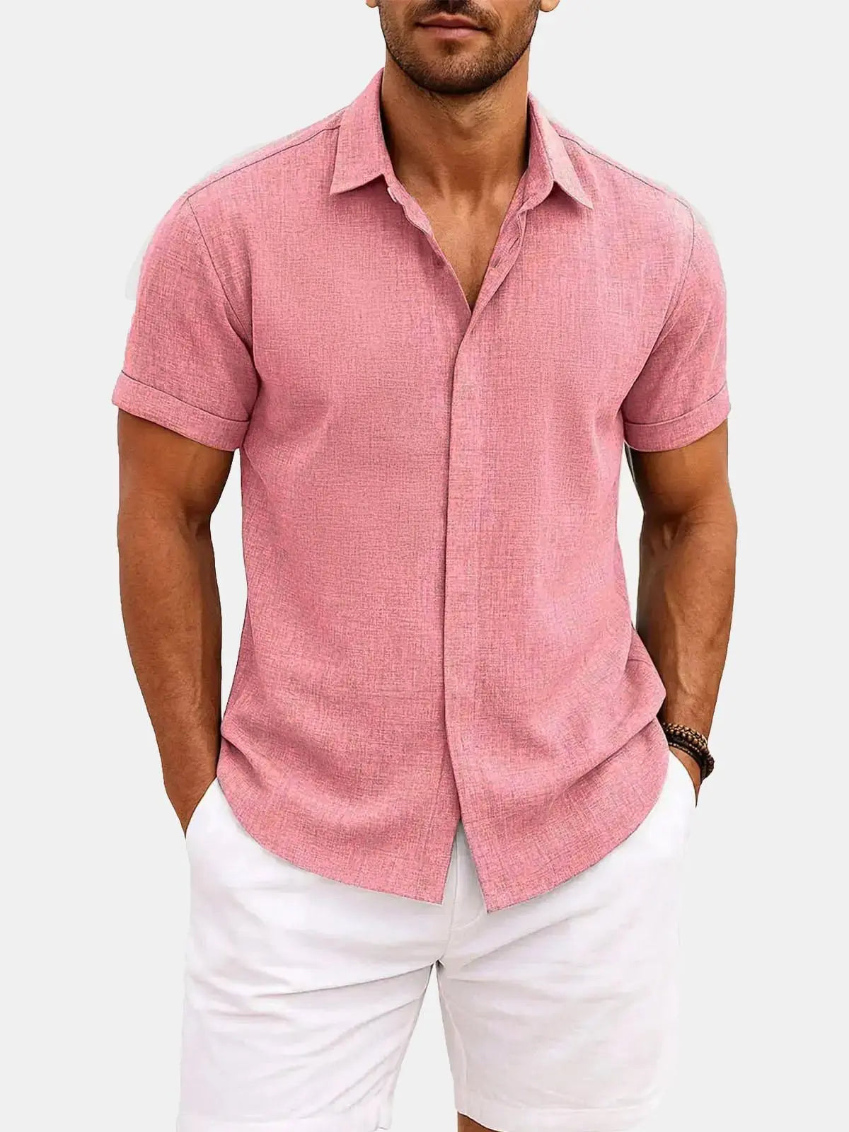 Men's Linen Cotton Blend Short Sleeve Shirt ElevenOasis