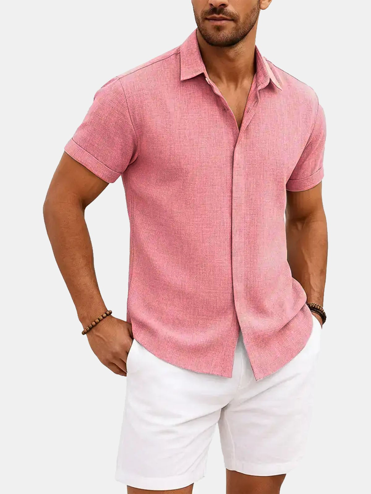 Men's Linen Cotton Blend Short Sleeve Shirt ElevenOasis