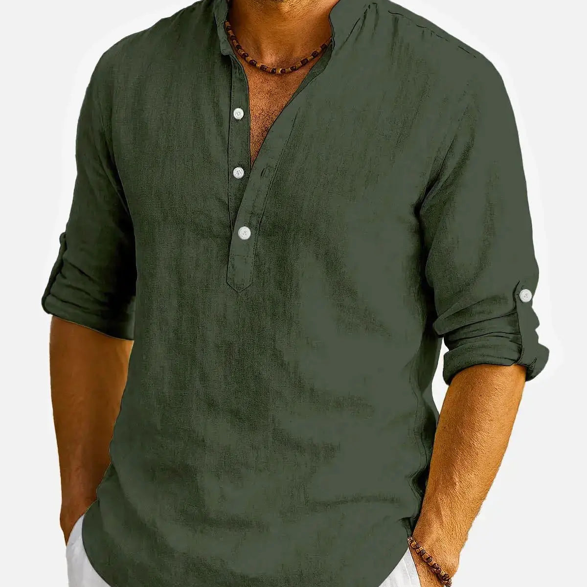Men's Cotton Stand Collar Long Sleeve Shirt ElevenOasis