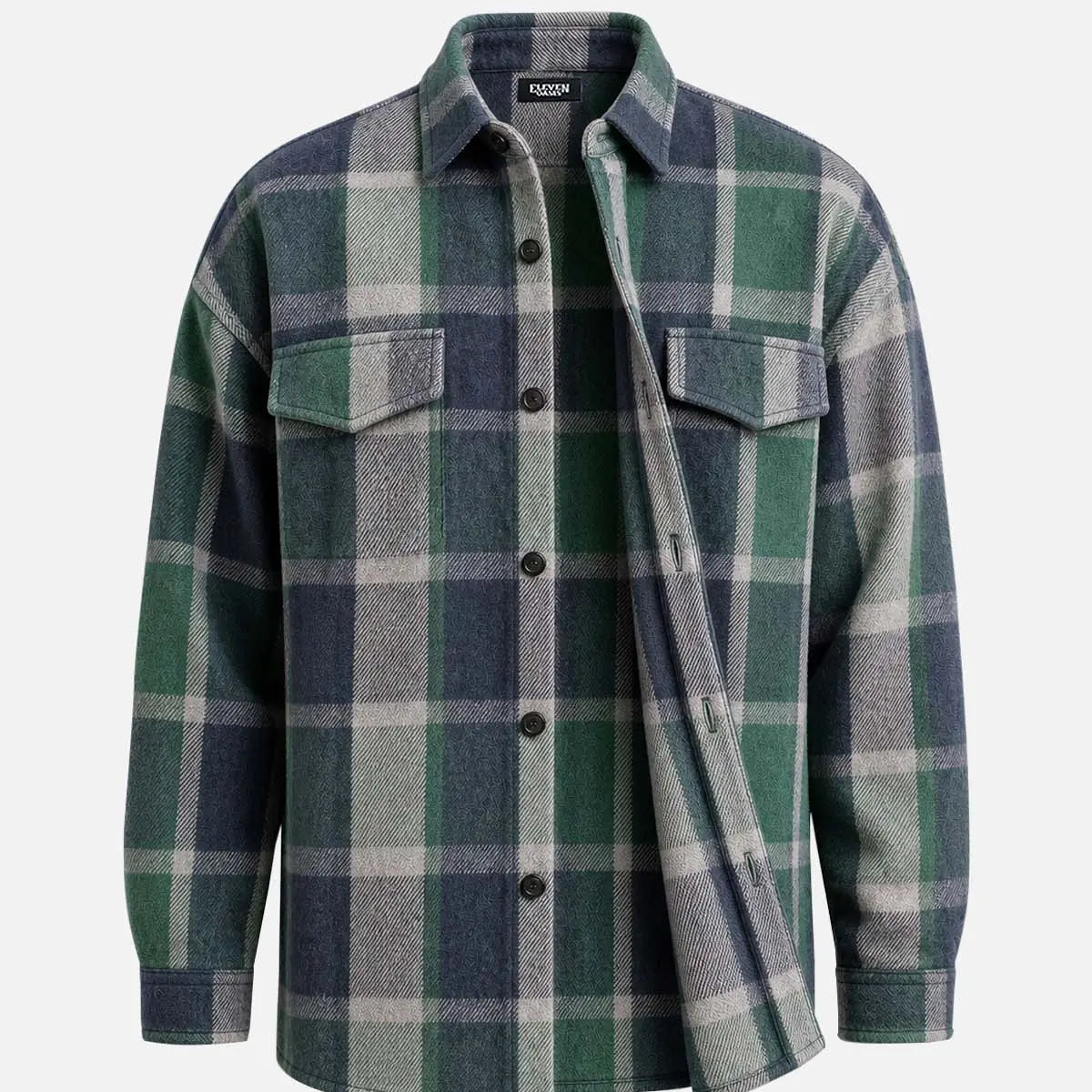 Men's Brushed Overscale Plaid Double Pocket Long Sleeve Shirt Eleven Oasis