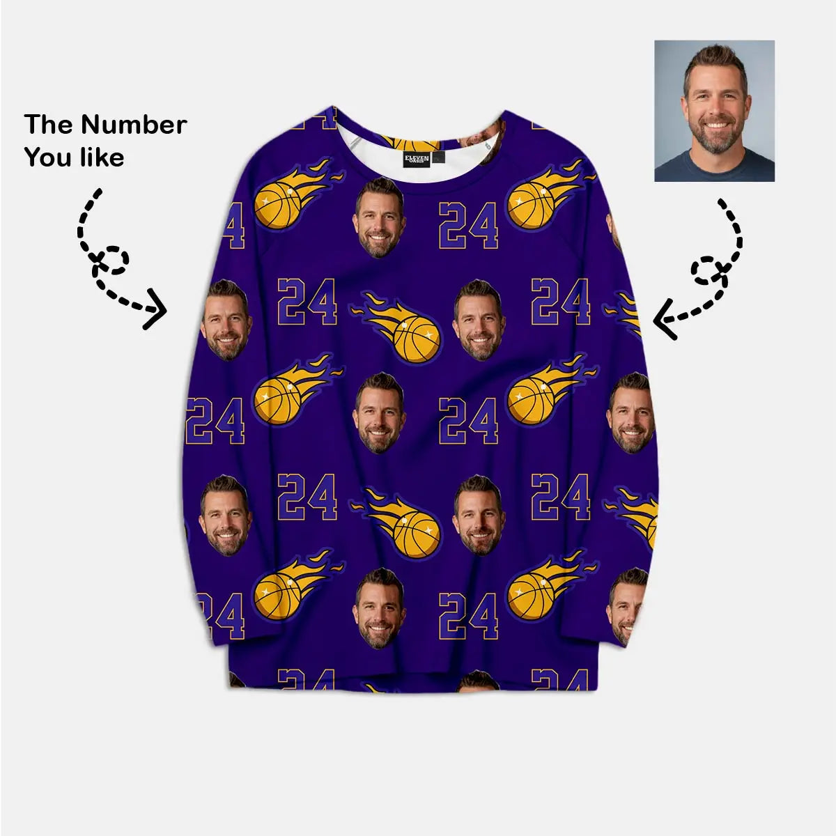 Custom Basketball Team & Face Pajama Set - Purple & Gold Eleven Oasis