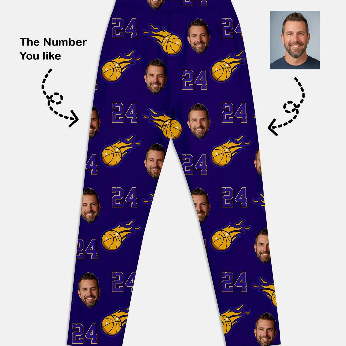 Custom Basketball Team & Face Pajama Set - Purple & Gold Eleven Oasis