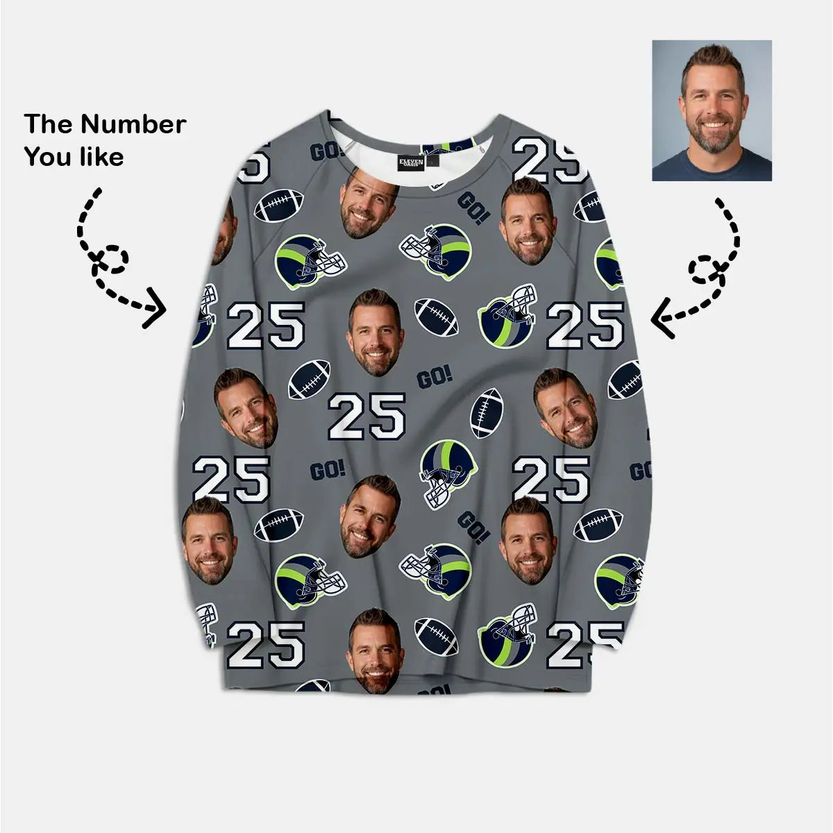 Custom Football Team & Face Pajama Set - Emerald City Blue & Green Eleven Oasis
