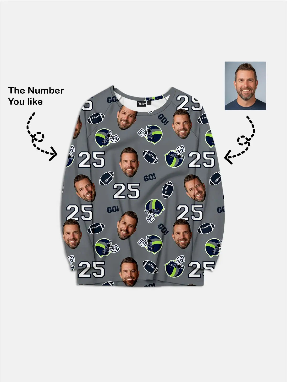 Custom Football Team & Face Pajama Set - Emerald City Blue & Green Eleven Oasis