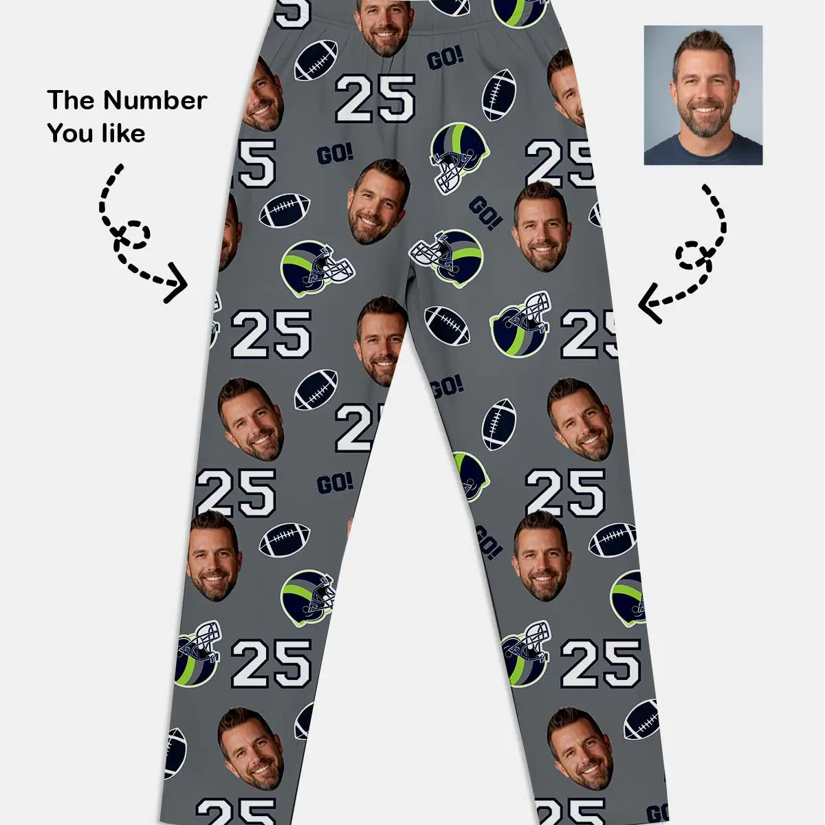 Custom Football Team & Face Pajama Set - Emerald City Blue & Green Eleven Oasis