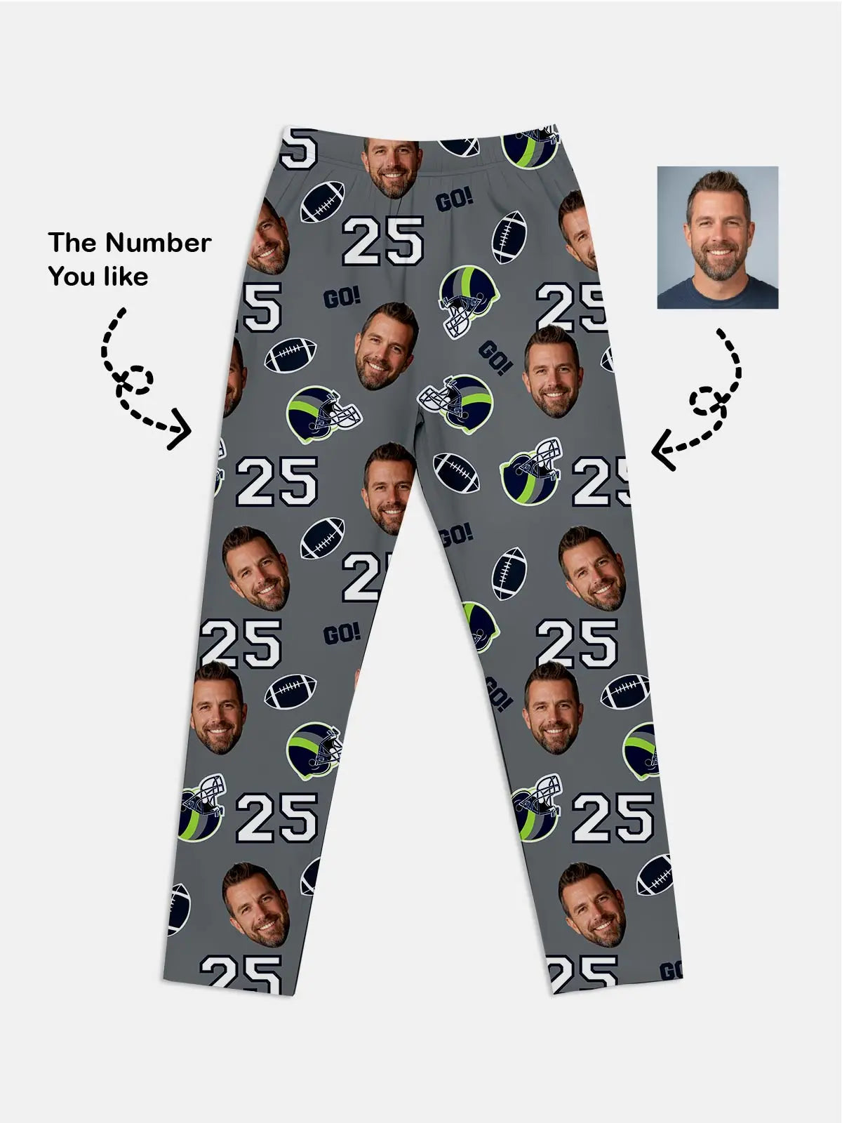 Custom Football Team & Face Pajama Set - Emerald City Blue & Green Eleven Oasis