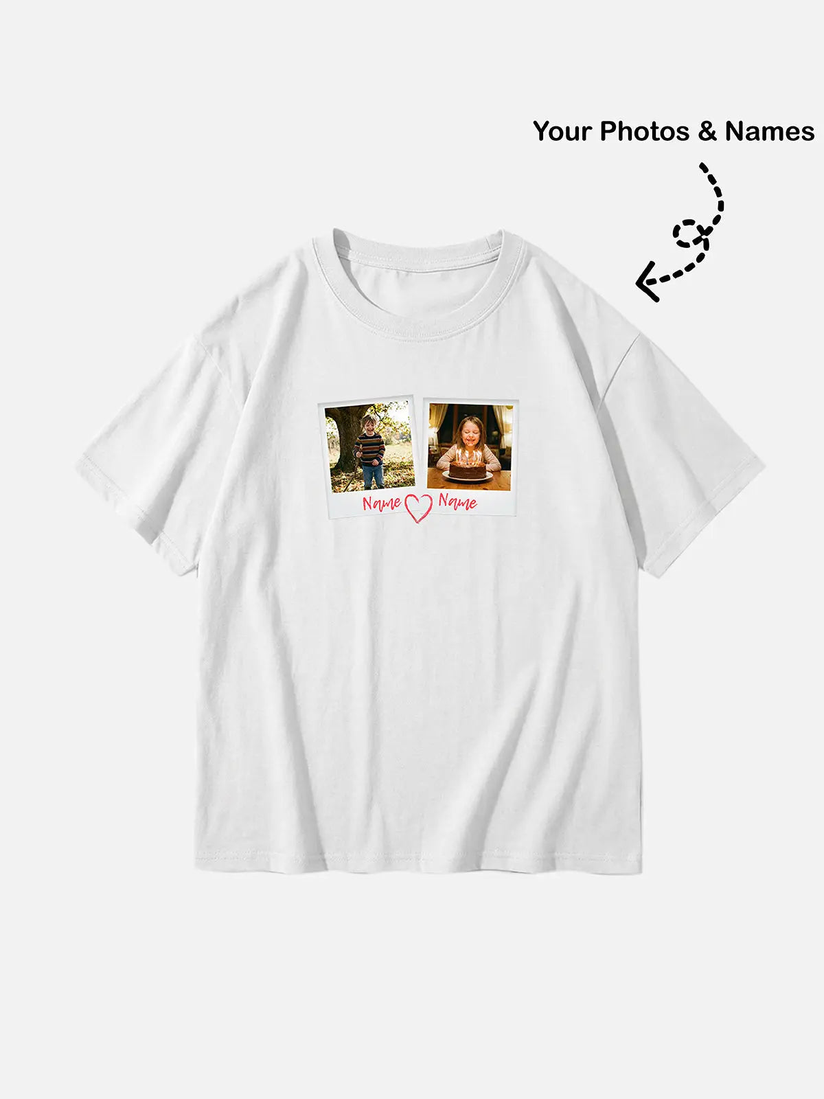 Custom Photos & Names Cotton Short Sleeve T-Shirt Eleven Oasis