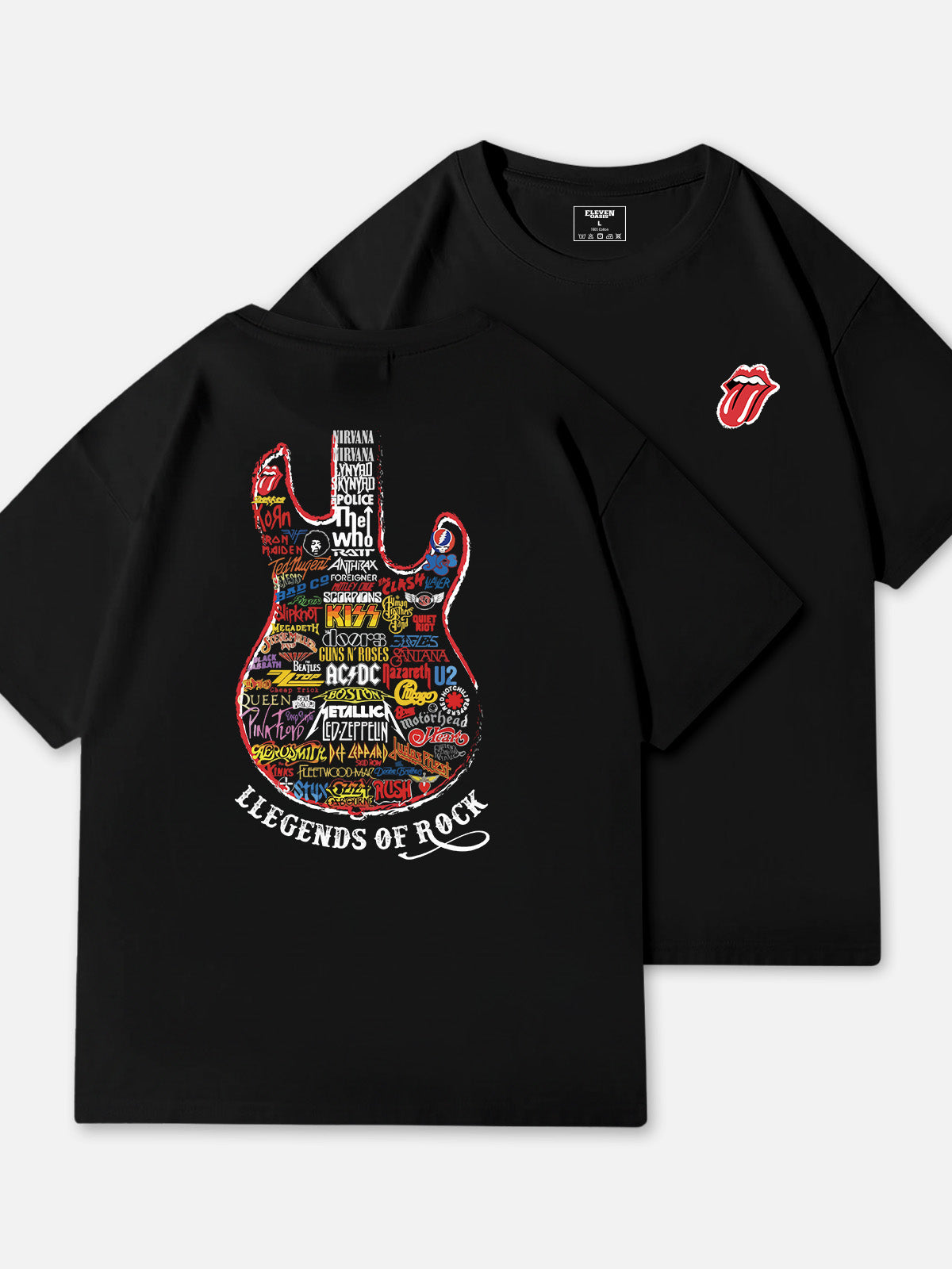 Legends of Rock Guitar Collage Cotton T-Shirt Eleven Oasis