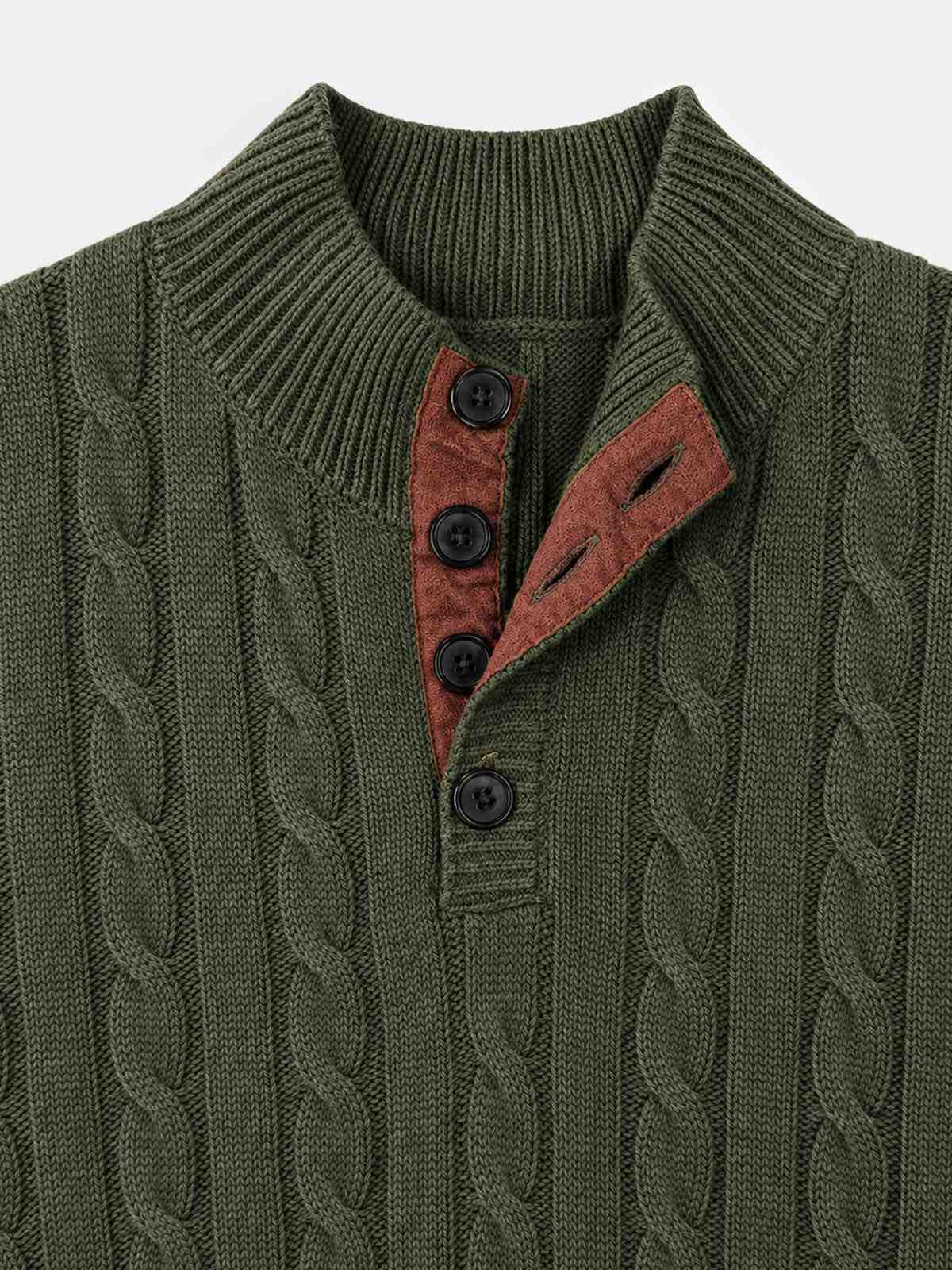 Men's Cable Knit Henley Slim Fit Sweater Eleven Oasis
