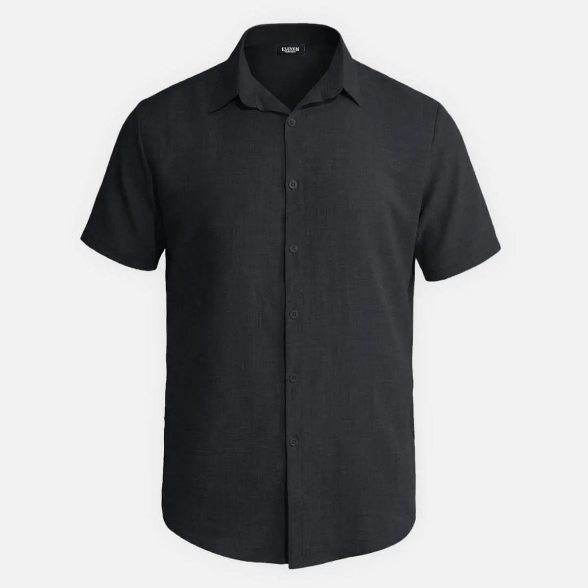 Men's Tonal Button Linen-Blend Short Sleeve Shirt Eleven Oasis