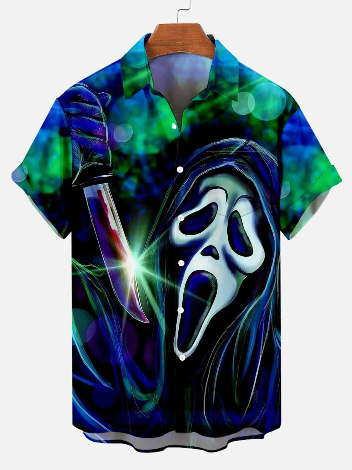 Tall Men's Scream Ghostface Neon Halloween Short Sleeve Shirt Eleven Oasis