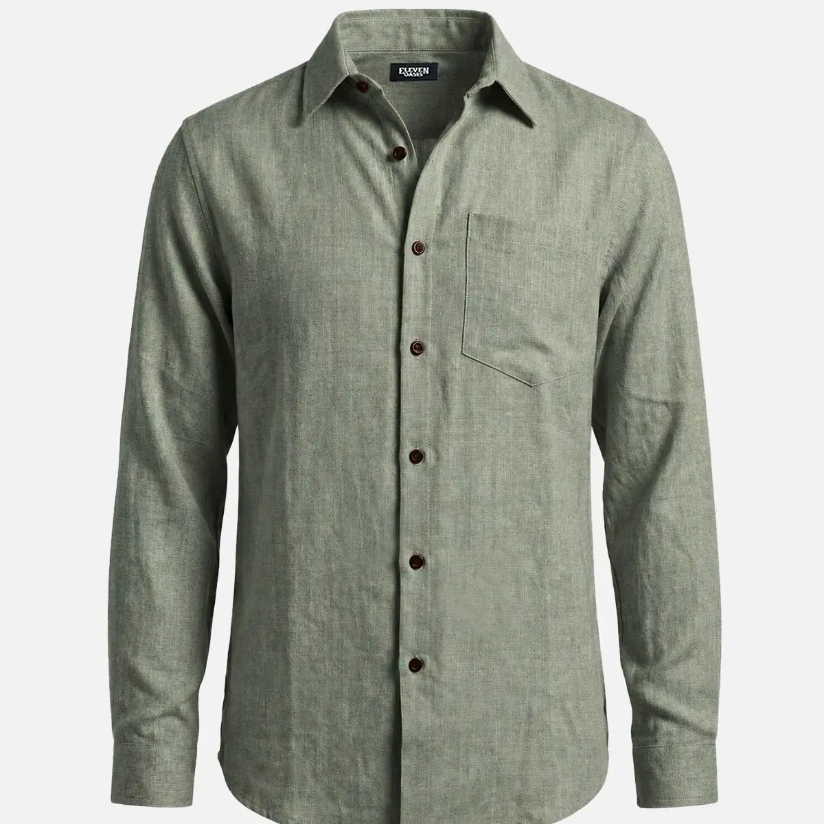 Men's Textured Linen-Look Pocket Long Sleeve Shirt Eleven Oasis