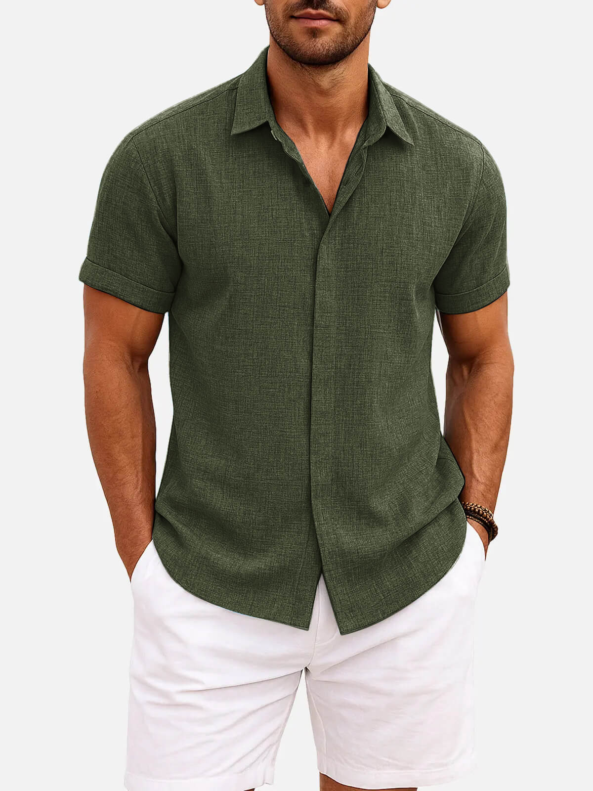 Men's Linen Cotton Blend Short Sleeve Shirt ElevenOasis