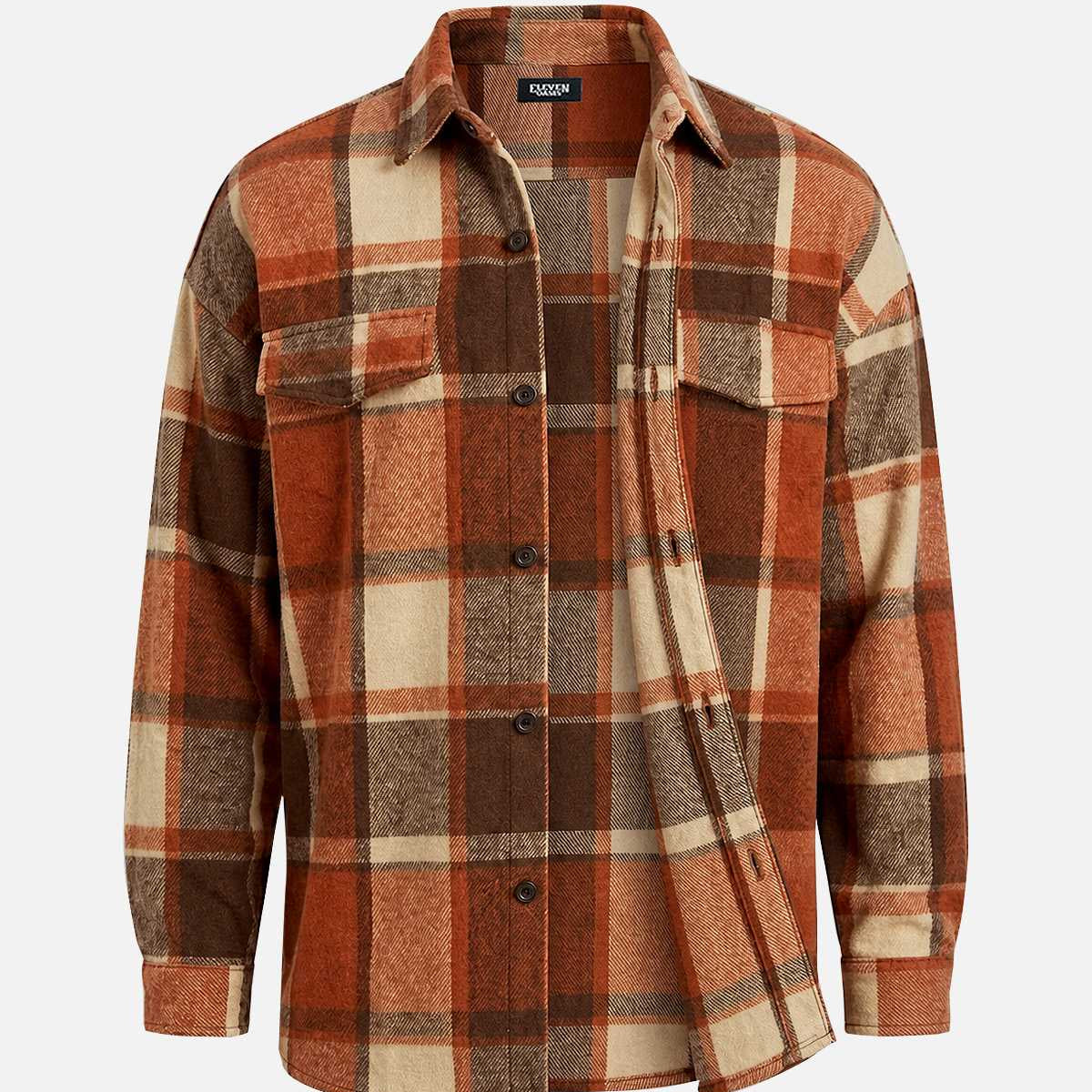 Men's Brushed Overscale Plaid Double Pocket Long Sleeve Shirt Eleven Oasis