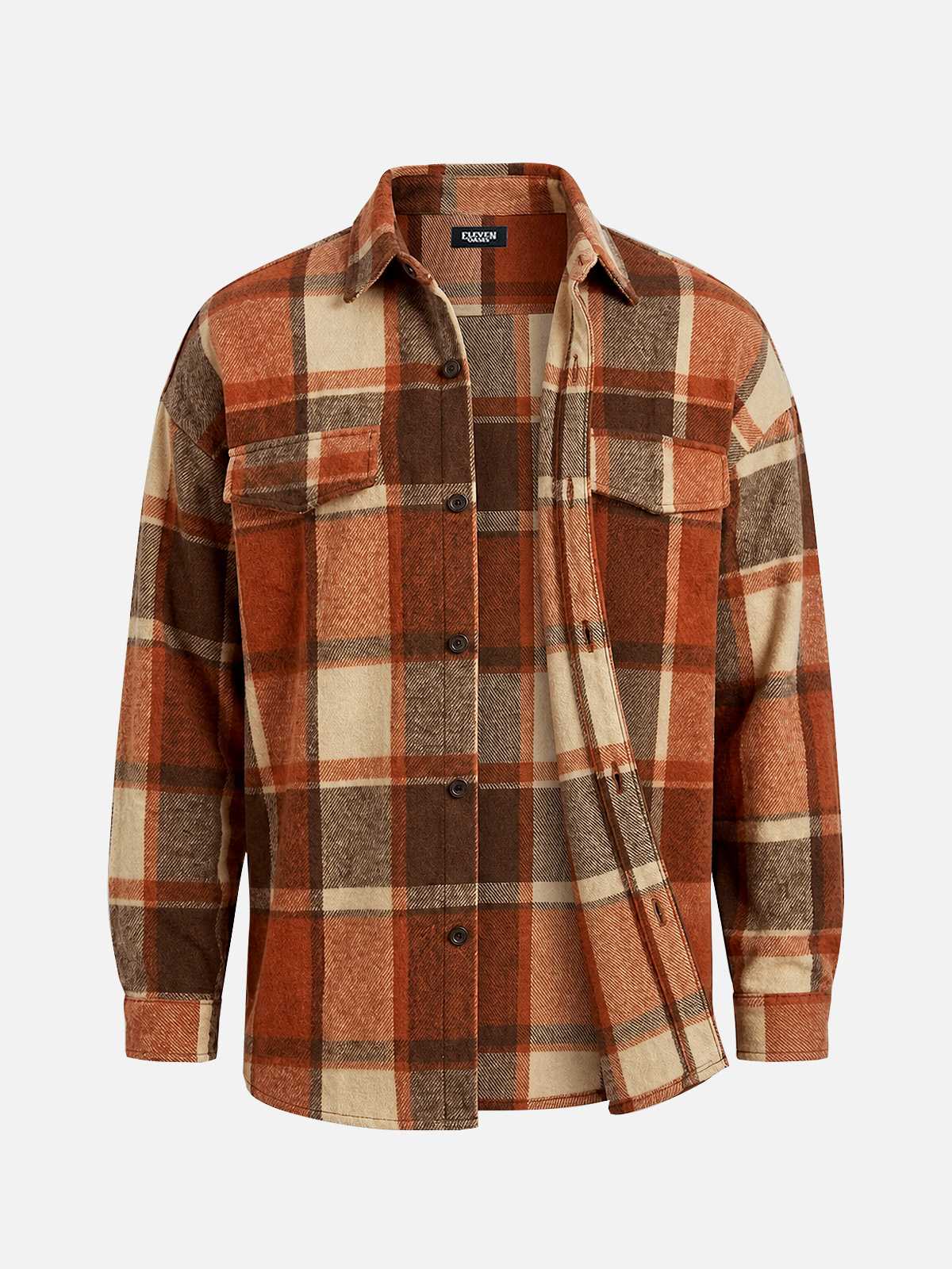 Men's Brushed Overscale Plaid Double Pocket Long Sleeve Shirt Eleven Oasis