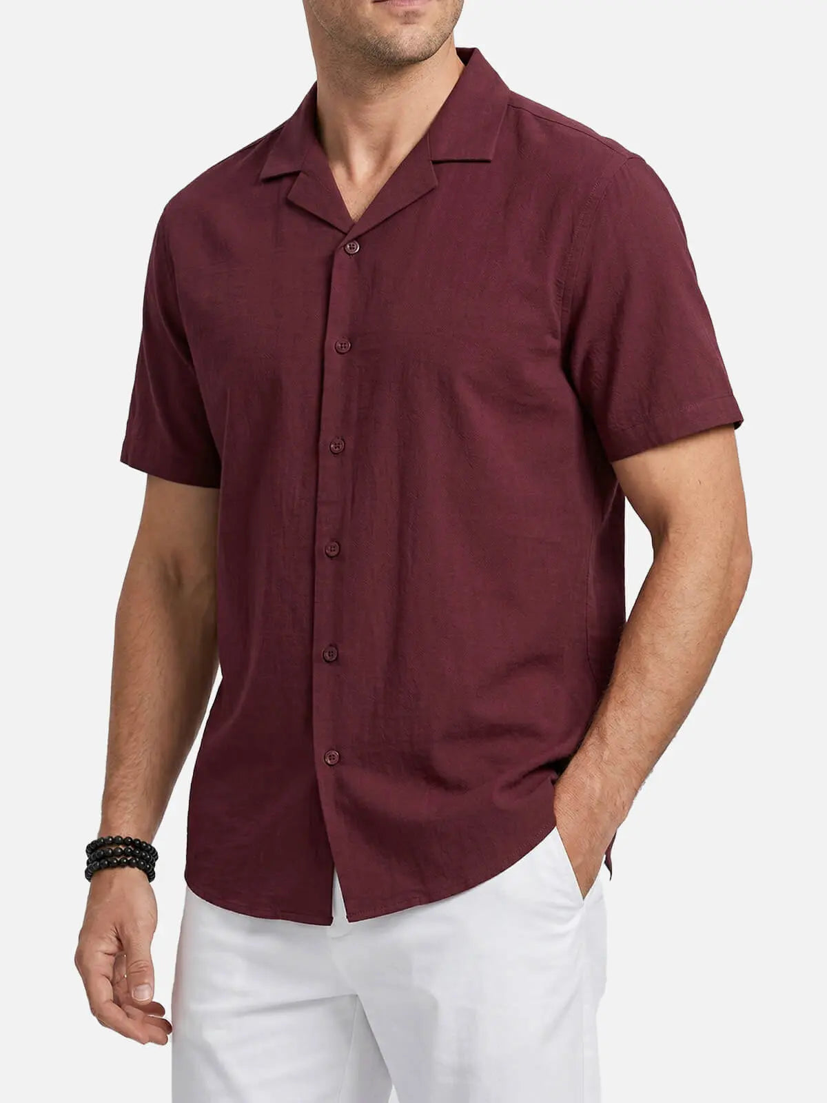 Men's Cotton-Linen Blend Short Sleeve Shirt ElevenOasis