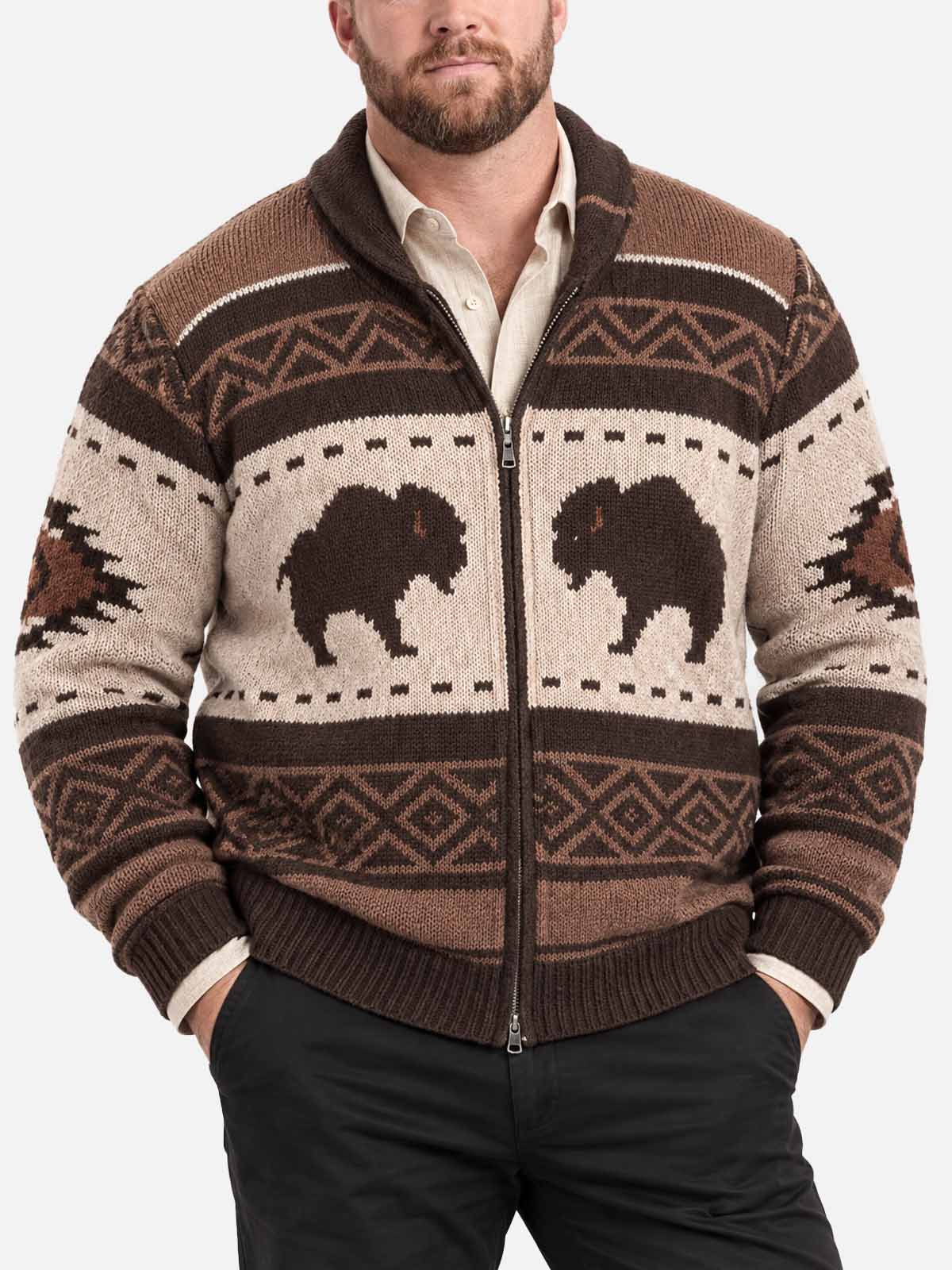 Men's Bison Fair Isle Slim Fit Zip-Up Sweater Eleven Oasis