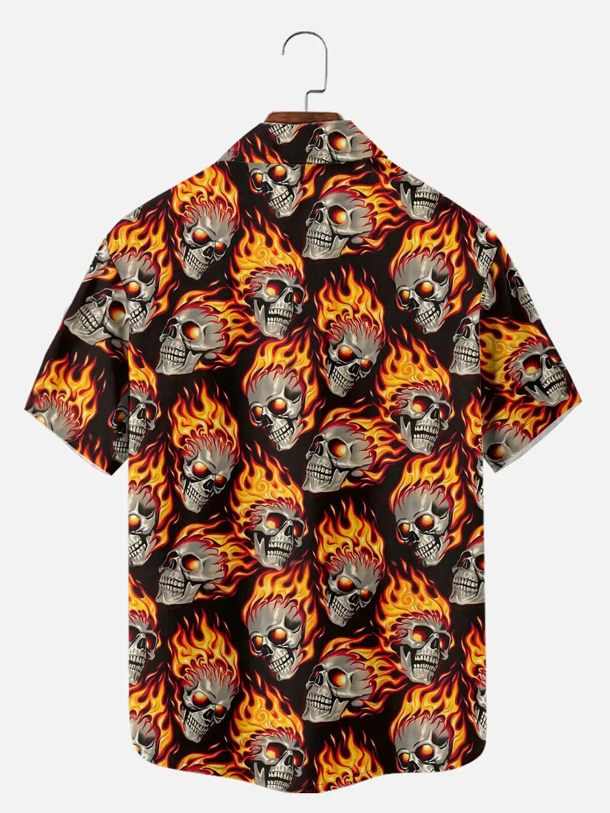 Tall Men's Flaming Skull Halloween Short Sleeve Shirt ElevenOasis