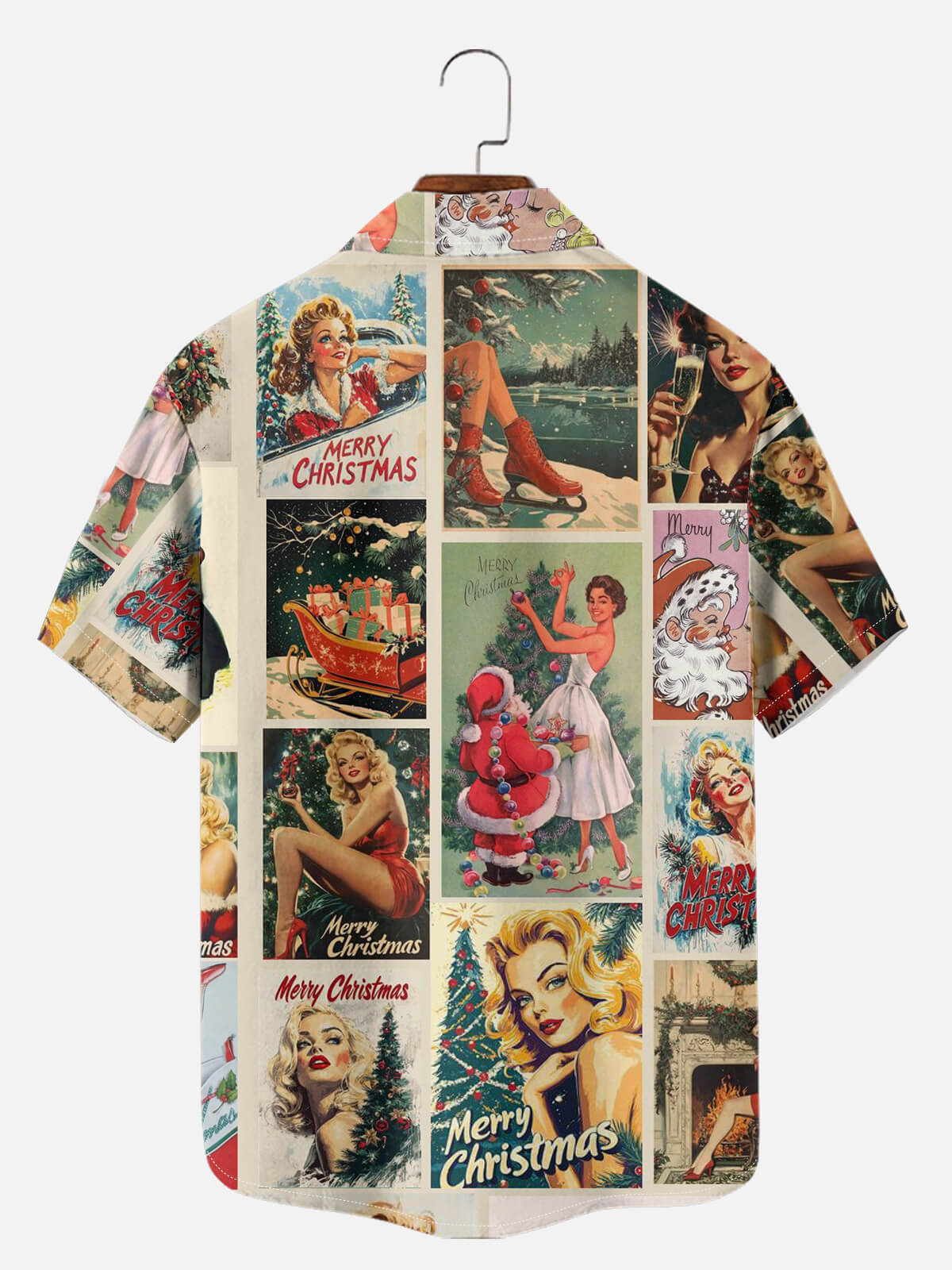 Tall Men's Vintage Pin-Up Merry Christmas Short Sleeve Shirt Eleven Oasis