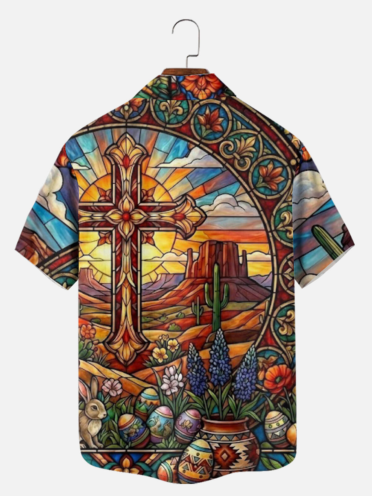Tall Men's Easter Faith Stained Glass Short Sleeve Shirt Eleven Oasis