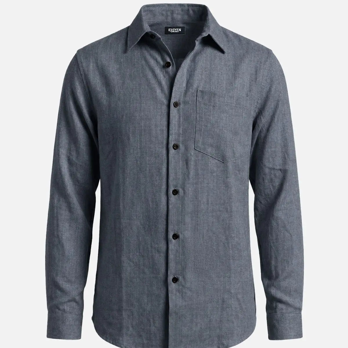 Men's Textured Linen-Look Pocket Long Sleeve Shirt Eleven Oasis
