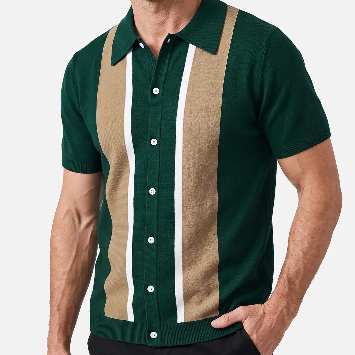 Men's Retro Panel Short Sleeve Knit Shirt Eleven Oasis
