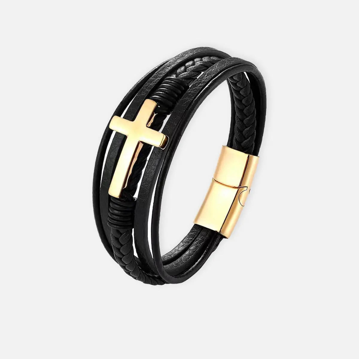 Men's Cross Braided Leather Bracelet Eleven Oasis