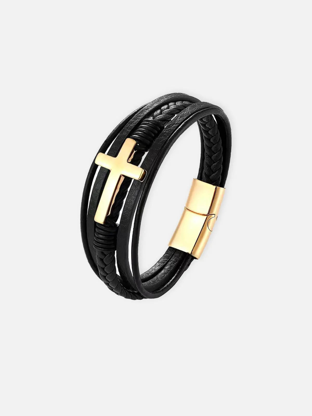 Men's Cross Braided Leather Bracelet Eleven Oasis